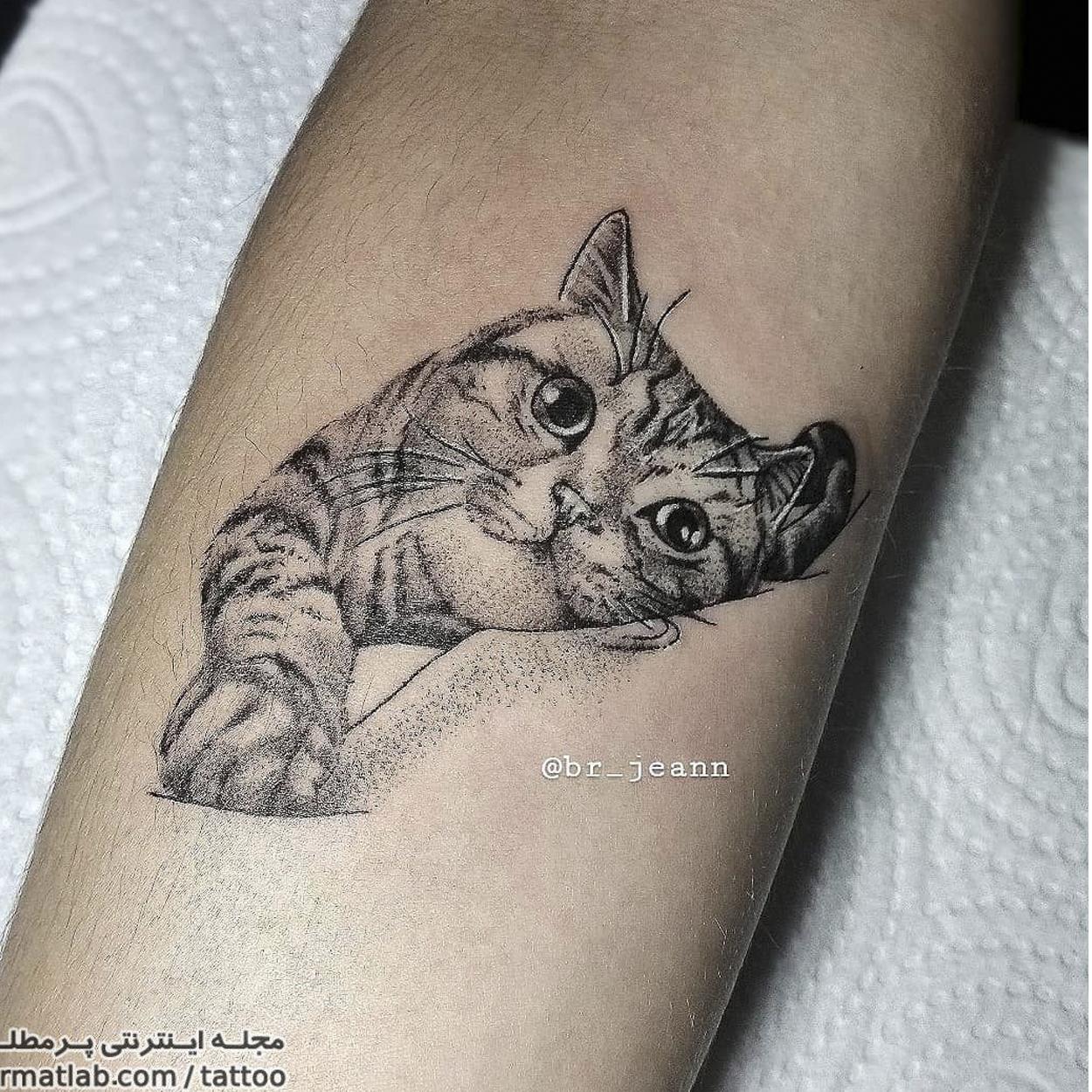 tatuagem gato pontilhismo