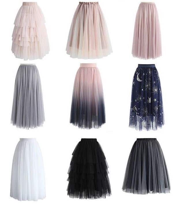 diferentes modelos de saias de tule