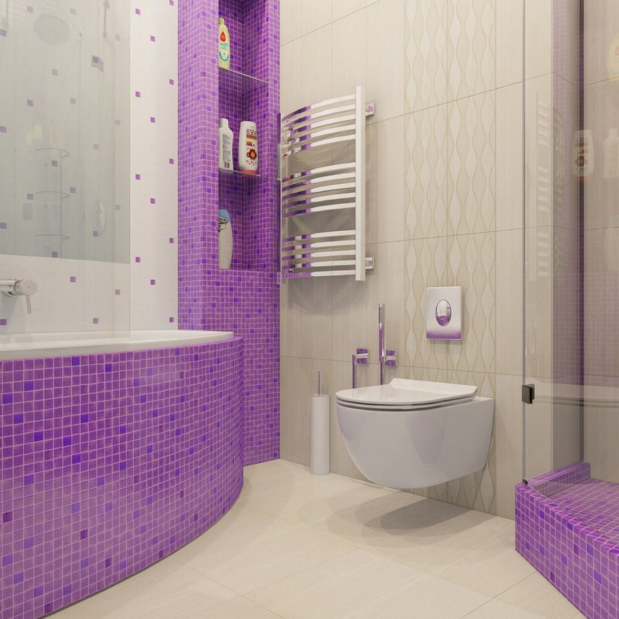 A cor violeta fica bem até em banheiros