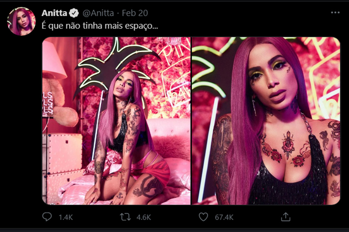 Anitta justifica tatuagem em parte íntima
