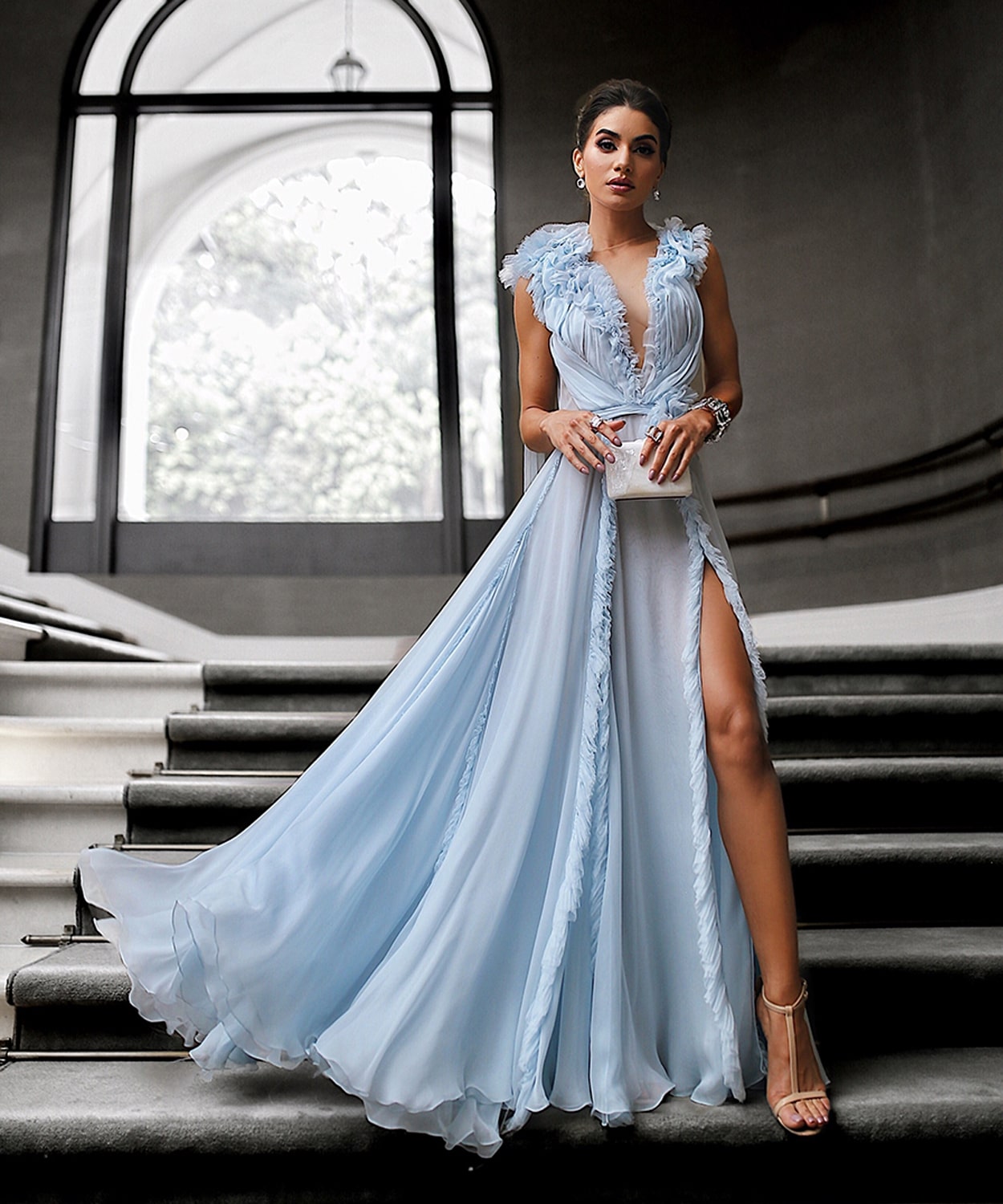 vestido de festa azul elegante