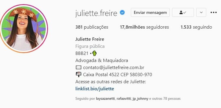 Instagram de Juliette do BBB21